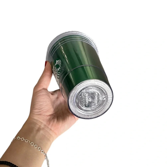 Starbucks Coffee 2012 Metallic Green Foil Acrylic 16oz Travel Mug Tumbler - Picture 5 of 7